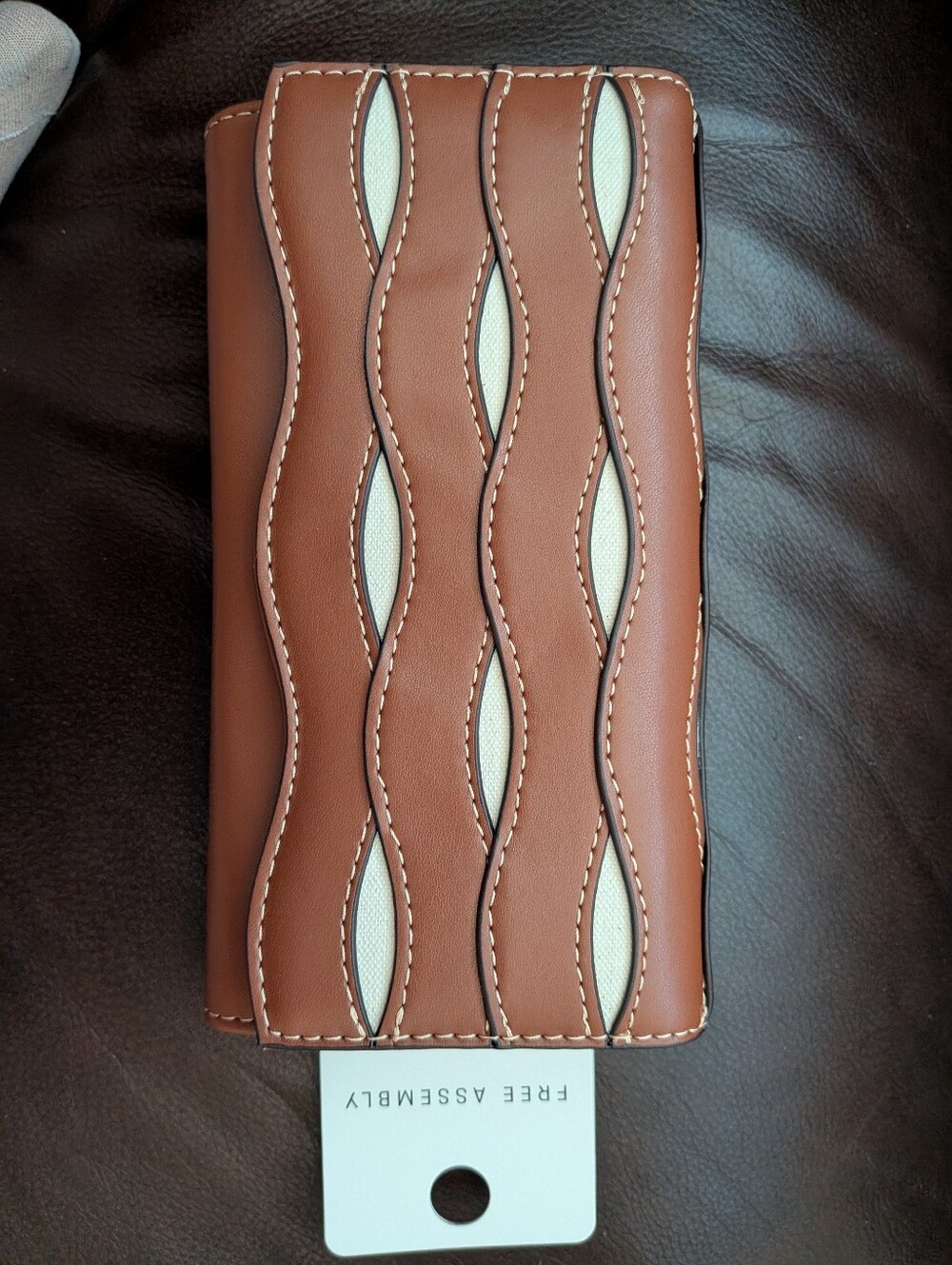 Women's Brown Wave-Pattern Long Wallet with Cream Insets